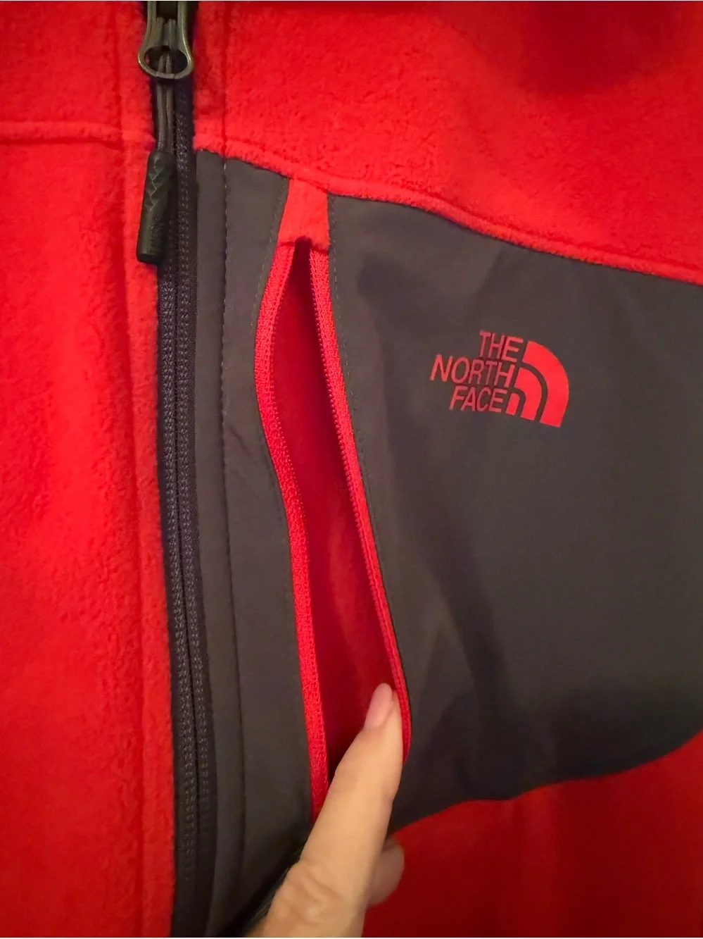 The North Face Red Fleece Pullover with Black Neck Label